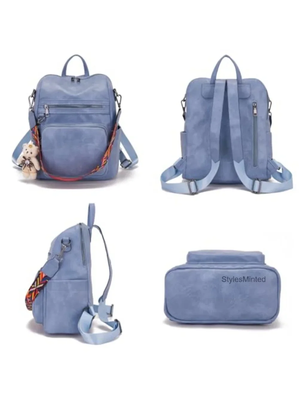 Women's PU Leather Convertible Backpack Purse with Detachable Strap for Travel